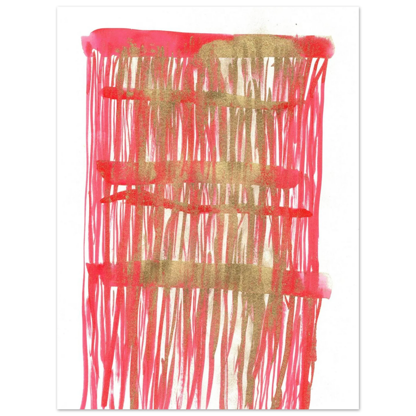 Abstract Gold & Red Stripe Art Print - Premium Matte Paper Poster - Laure Leprince - Artiste Peintre