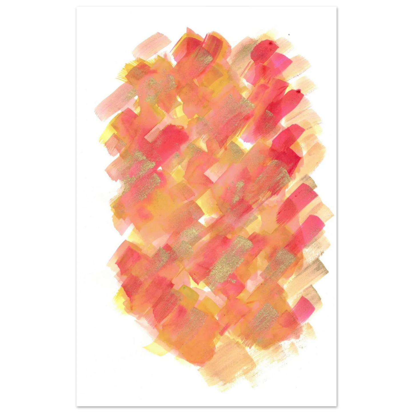 Abstract Golden Sunrise Watercolor Matte Poster - Warm Brushstrokes & Glimmering Accents - Laure Leprince - Artiste Peintre
