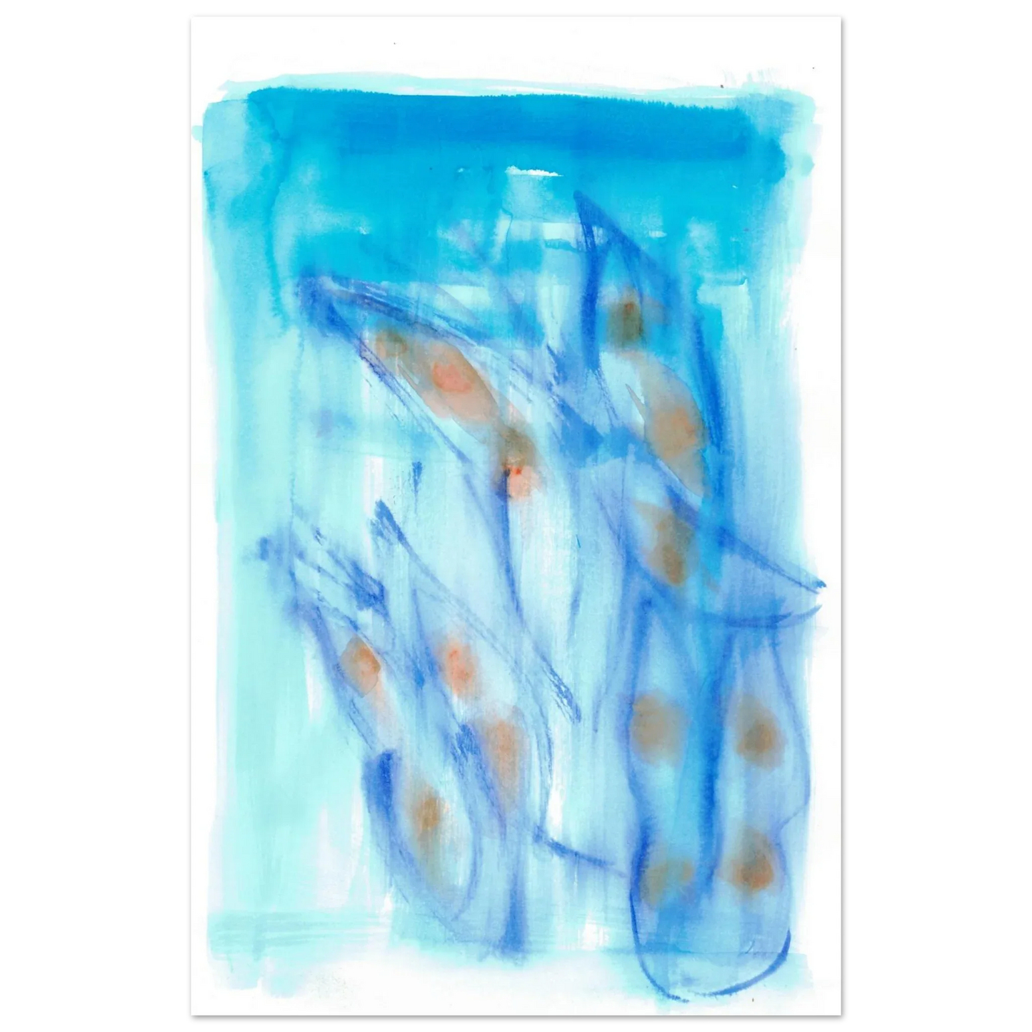 Abstract Aqua Flow Poster Premium Matte Paper Poster - Serene Watercolor Art for Your Home - Laure Leprince - Artiste Peintre