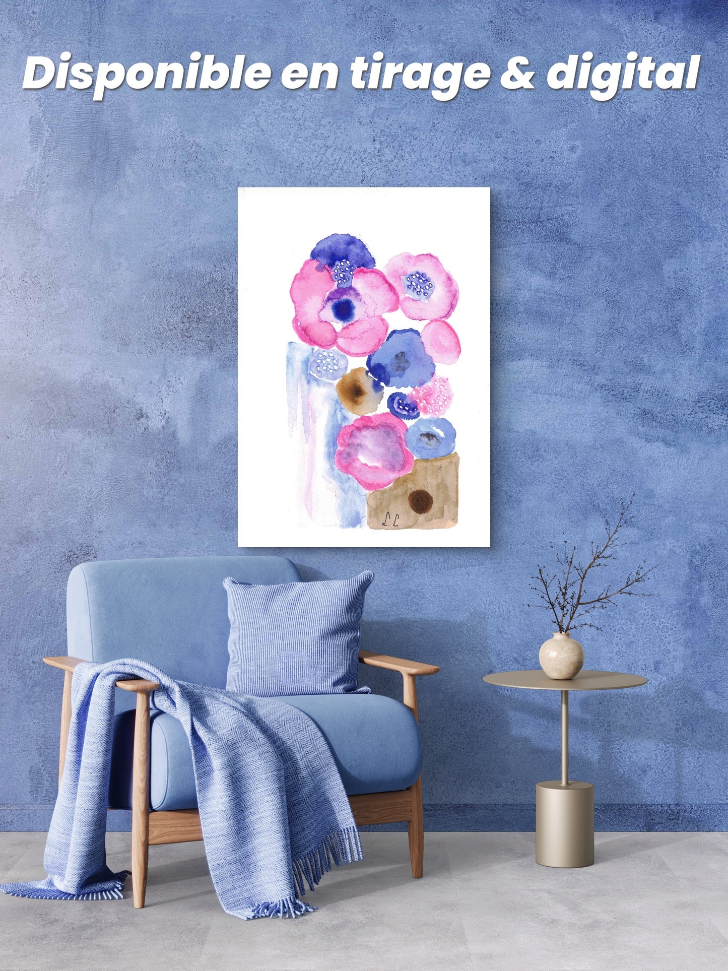 Anémones boréales – aquarelle abstraite bleu & rose | Laure Leprince