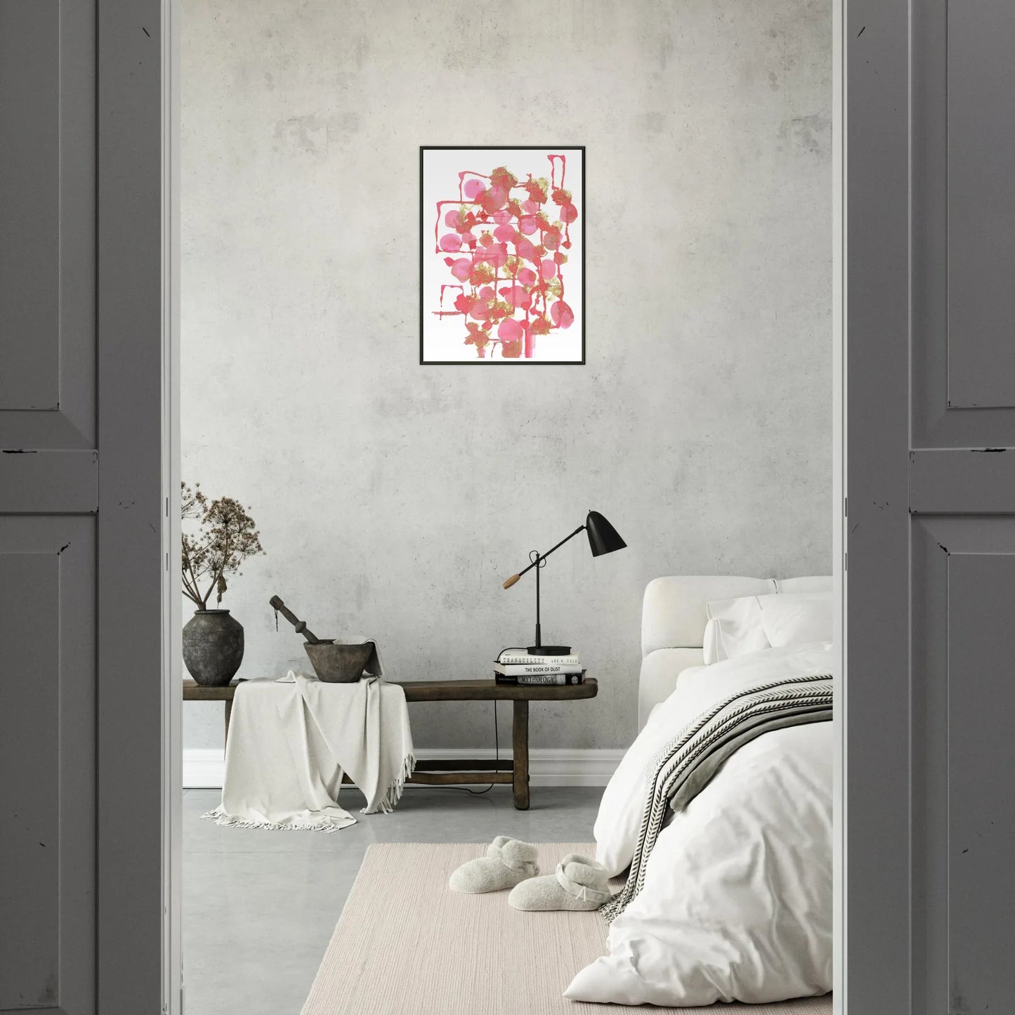 Classic Semi-Glossy Paper Metal Framed Poster Reseau Framboise - Laure Leprince - Artiste Peintre