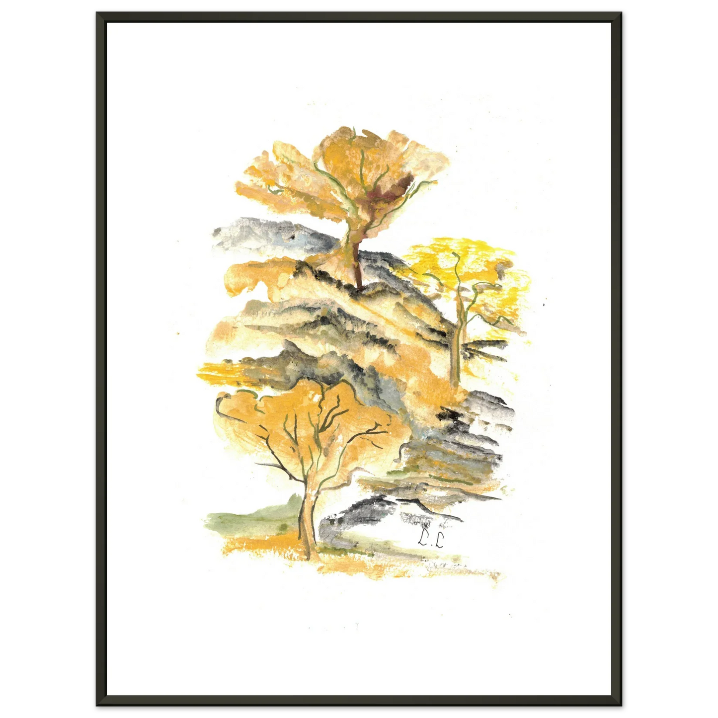 Classic Semi-Glossy Paper Metal Framed Poster Colline d'or - Laure Leprince - Artiste Peintre