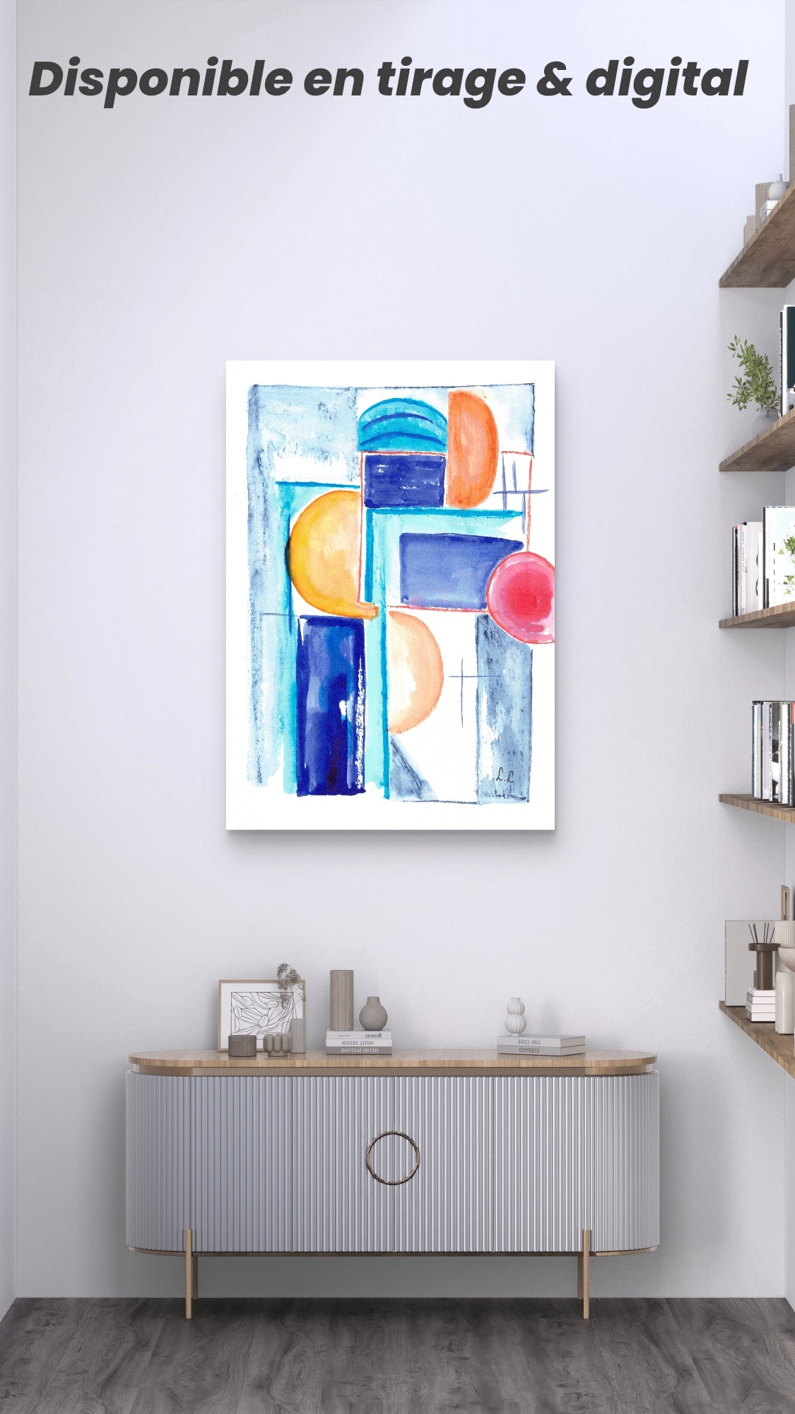 Poster Architecture solaire – aquarelle abstraite Bleus et Jaunes| Laure Leprince
