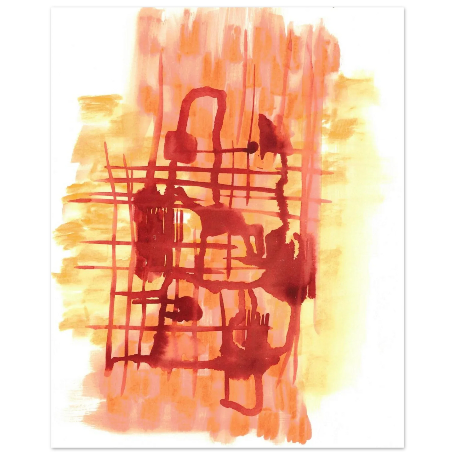 Abstract Warmth: Orange & Red Grid Watercolor Art Print – Premium Matte Paper Poster - Laure Leprince - Artiste Peintre