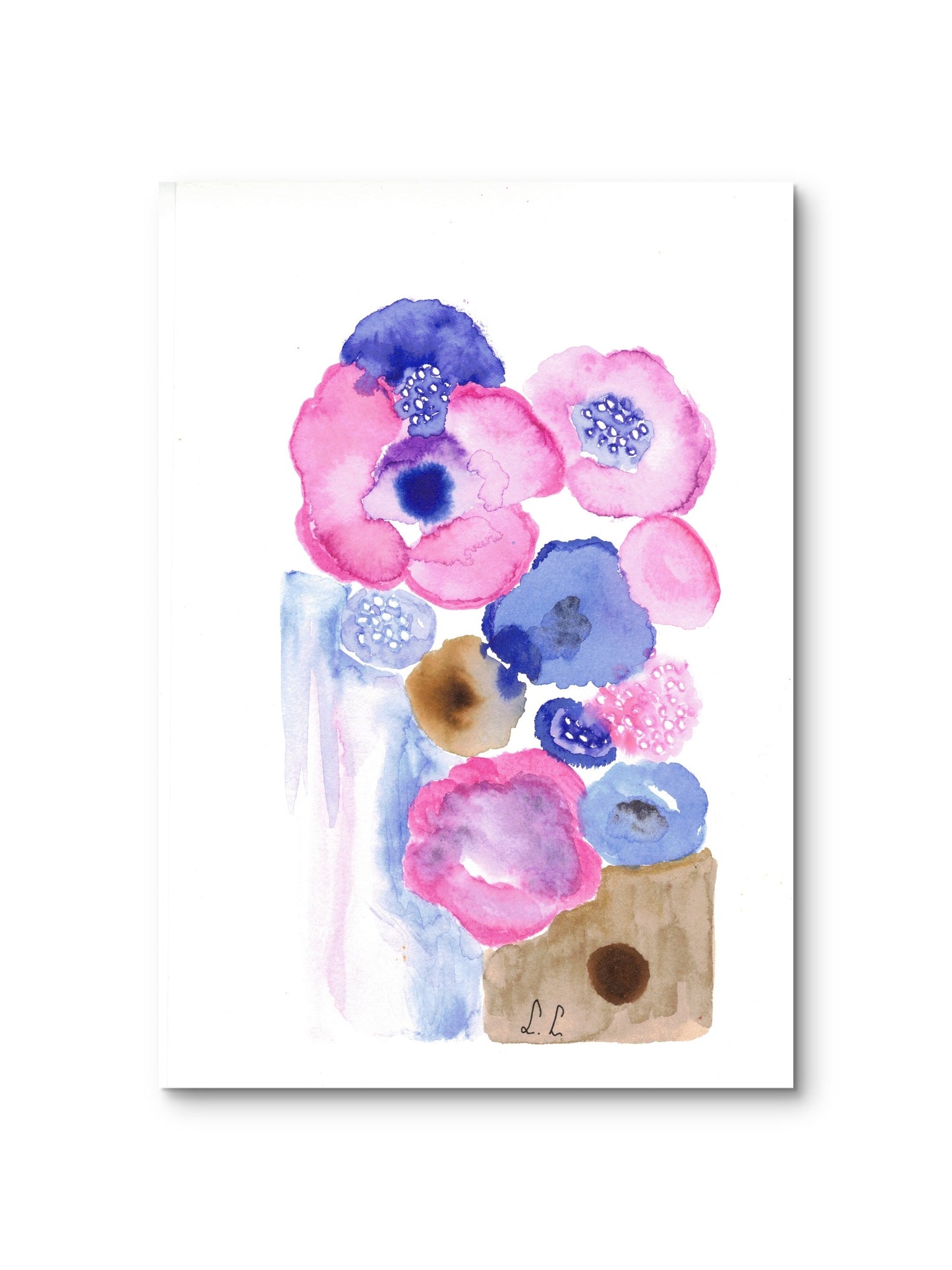 Anémones boréales – aquarelle abstraite bleu & rose | Laure Leprince