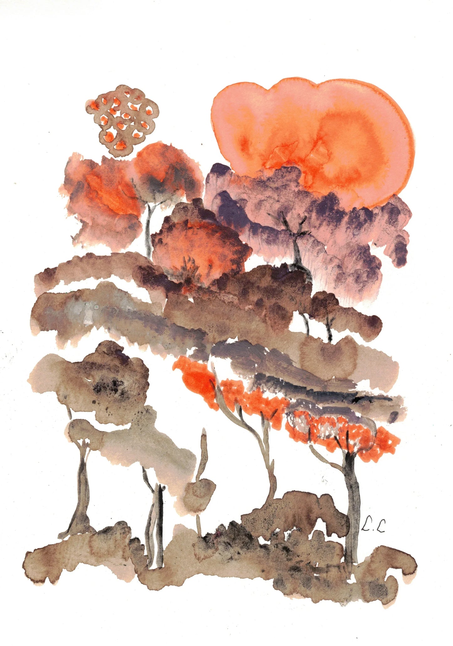 Canopée rousse – aquarelle abstraite Marrons | Laure Leprince - Laure Leprince - Artiste Peintre