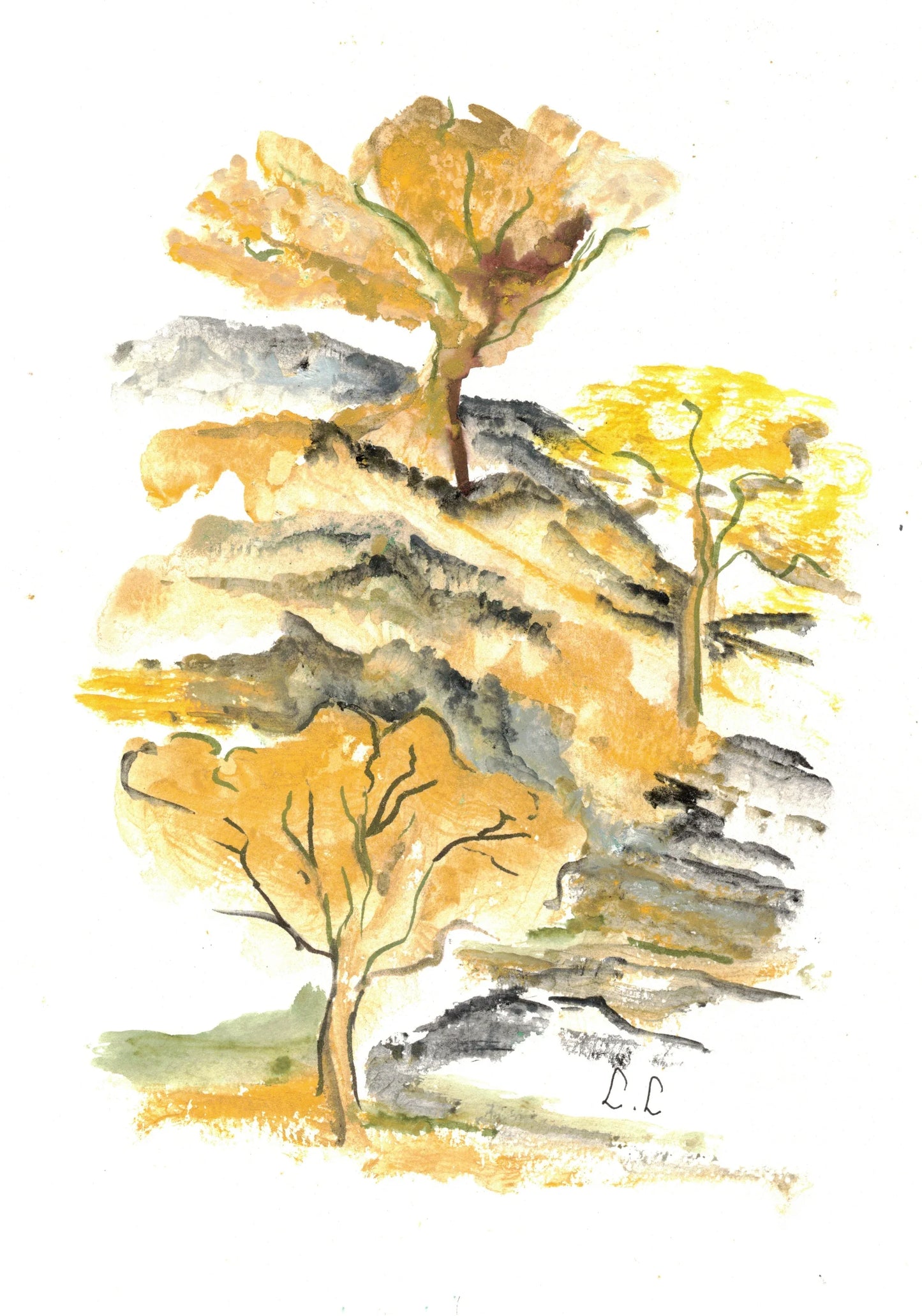 Colline d'or – aquarelle abstraite Marrons et Jaunes| Laure Leprince - Laure Leprince - Artiste Peintre