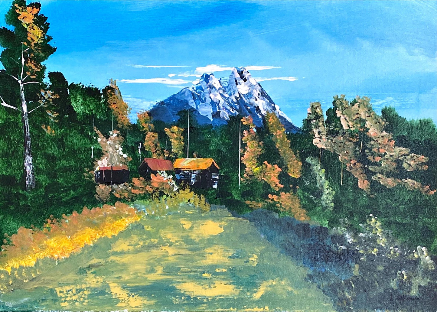 Hameau de Montagne - Peinture acrylique - Paysage de Montagne par Laure Leprince