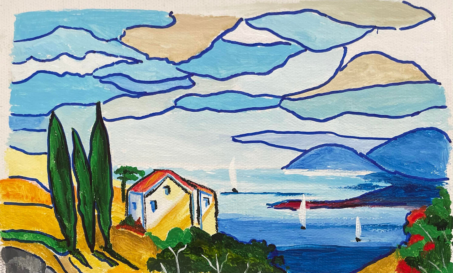 Peinture au Couteau œuvre Originale Numérique Mas Aux Cyprès