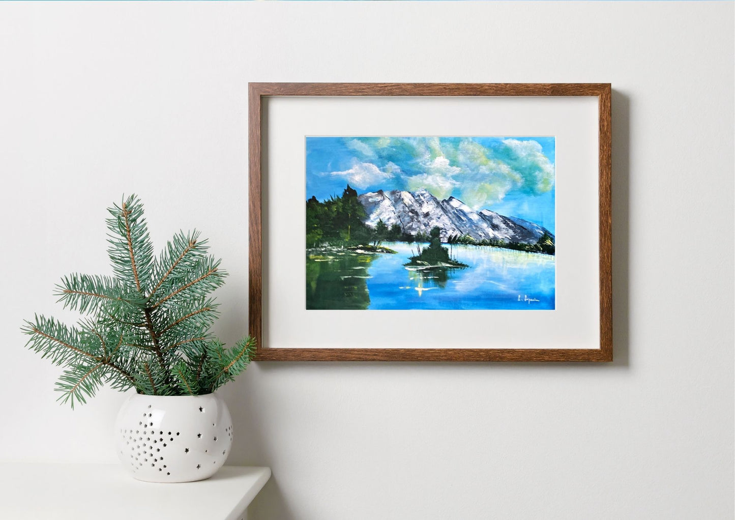 Peinture au Couteau œuvre Originale Numérique L'île du Lac