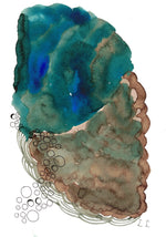 Récif turquoise – aquarelle abstraite Verts et marrons | Laure Leprince