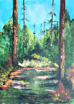 Peinture au Couteau œuvre Originale Numérique Sentier forestier