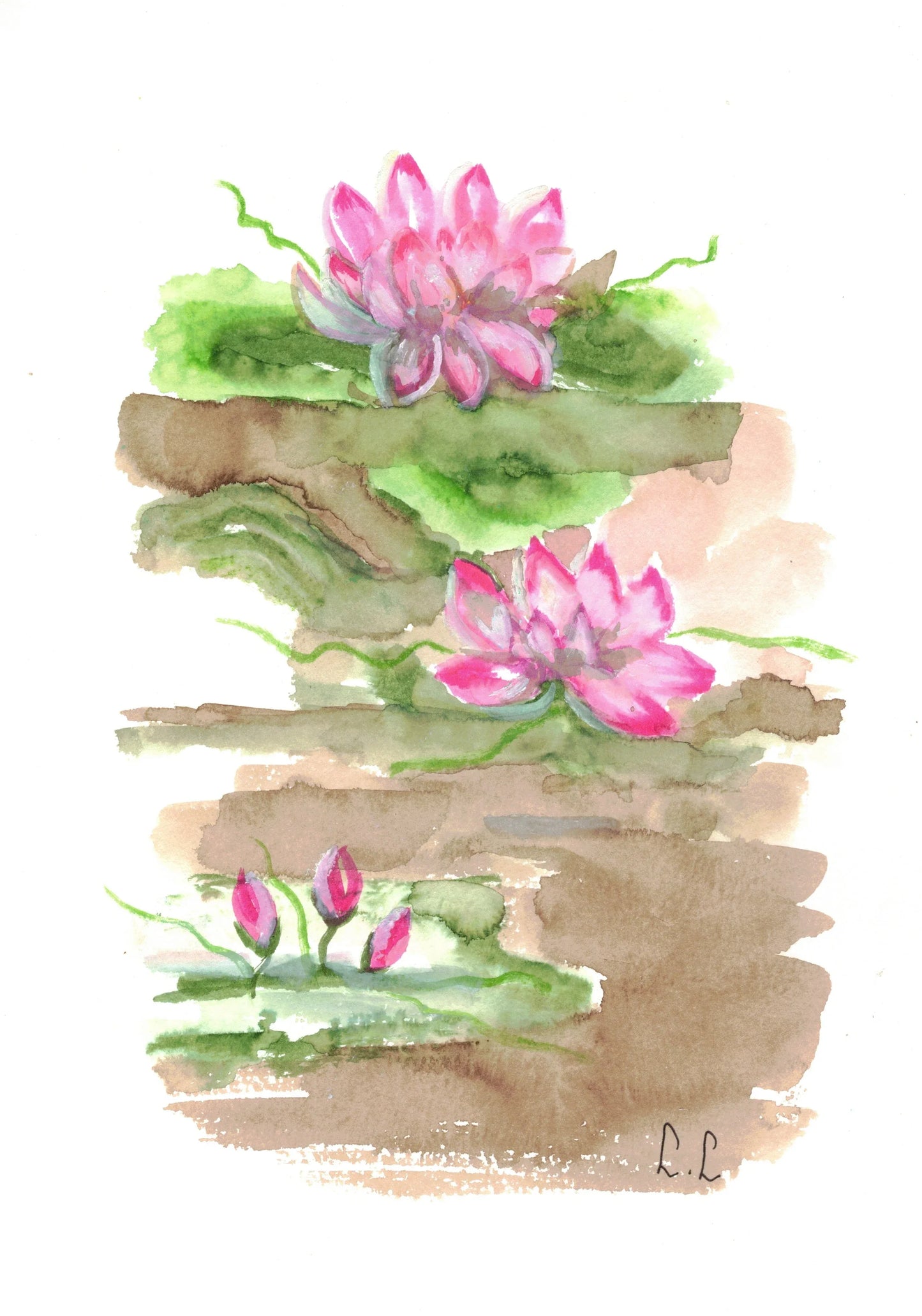 Terrasses de Lotus – aquarelle abstraite | Laure Leprince - Laure Leprince - Artiste Peintre