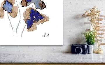 Iris sépia – aquarelle abstraite bleu & brun | Laure Leprince - Laure Leprince - Artiste Peintre