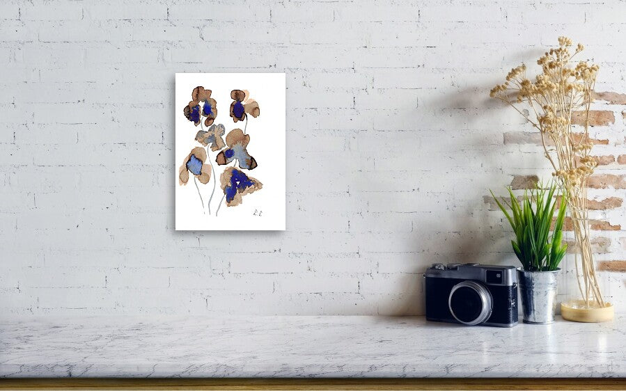 Iris sépia — Affiche aquarelle abstraite bleu & brun