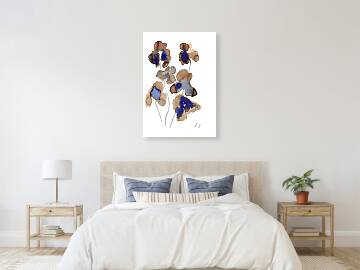 Iris sépia — Affiche aquarelle abstraite bleu & brun