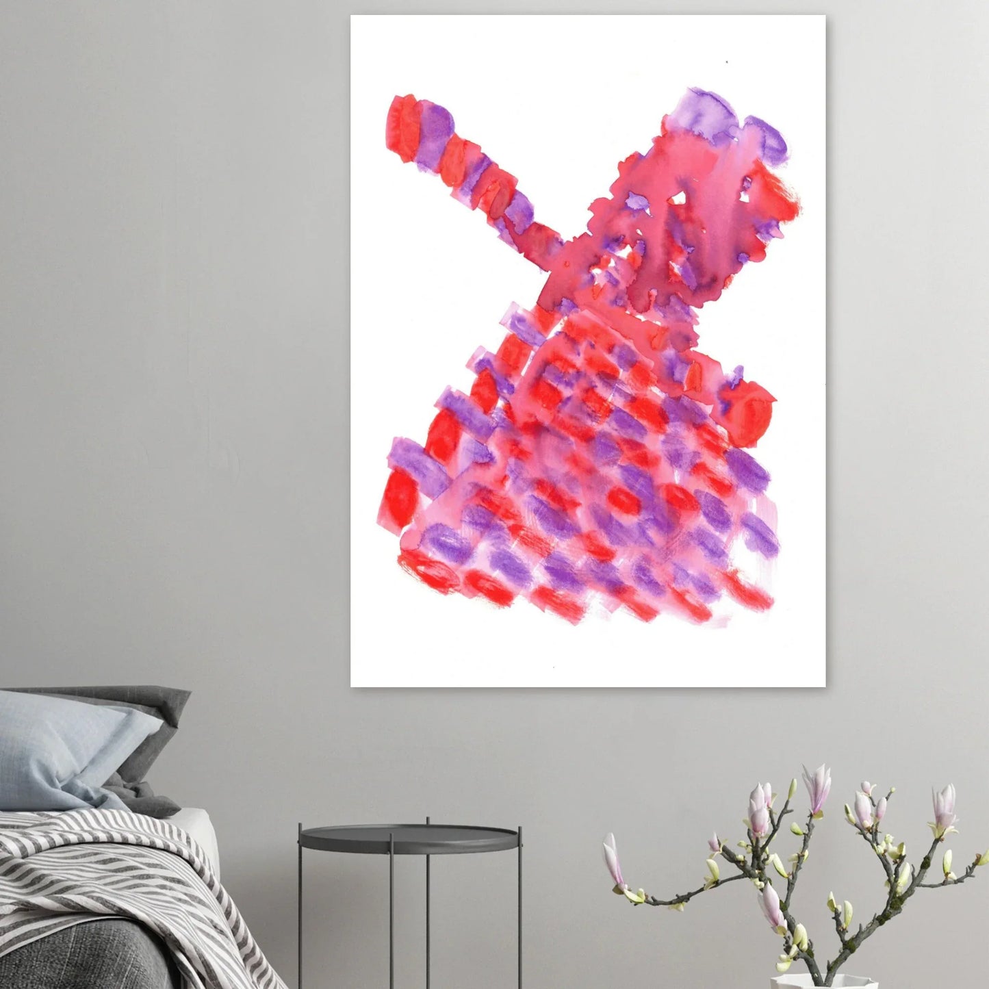 Abstract Watercolor Windmill Premium Matte Poster - Vibrant Red & Purple Art Print for Modern Spaces - Laure Leprince - Artiste Peintre