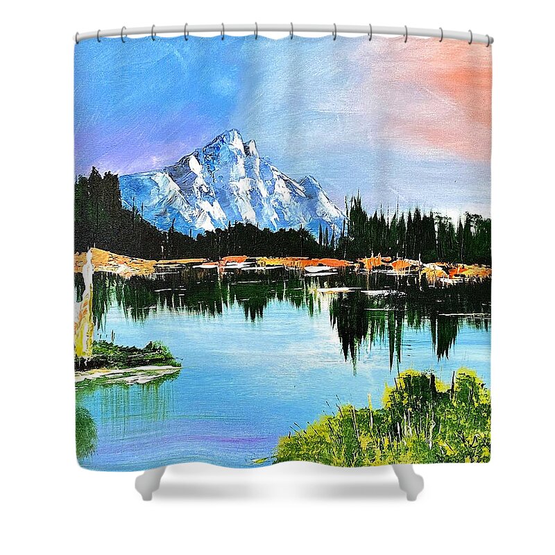 Mountain Lake at Sunset - Shower Curtain