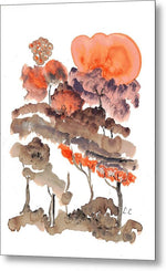 Sunset Over Abstract Forest - Metal Print