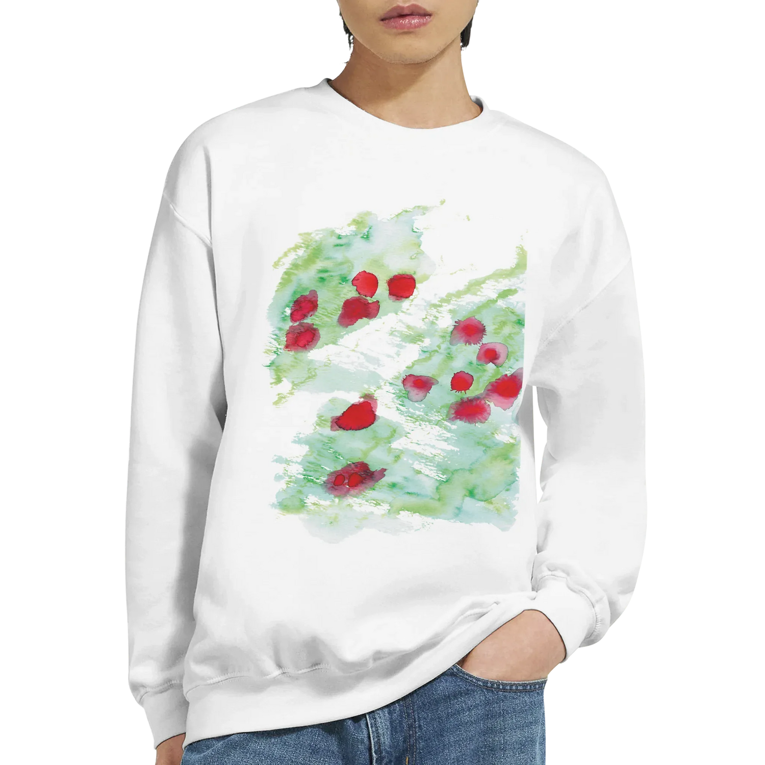 Sweatshirt Unisexe Classique Eclats rouges– Impression Artistique Multicolore | Premium Cotton Blend - Laure Leprince - Artiste Peintre
