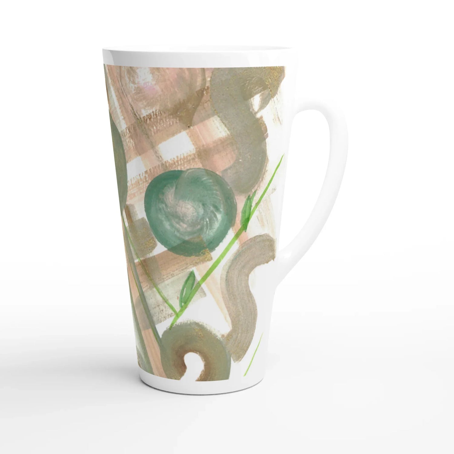 Mug à Latte en Céramique Blanche 500 ml Moss Geometry – Élégant, durable et brillant - Laure Leprince - Artiste Peintre