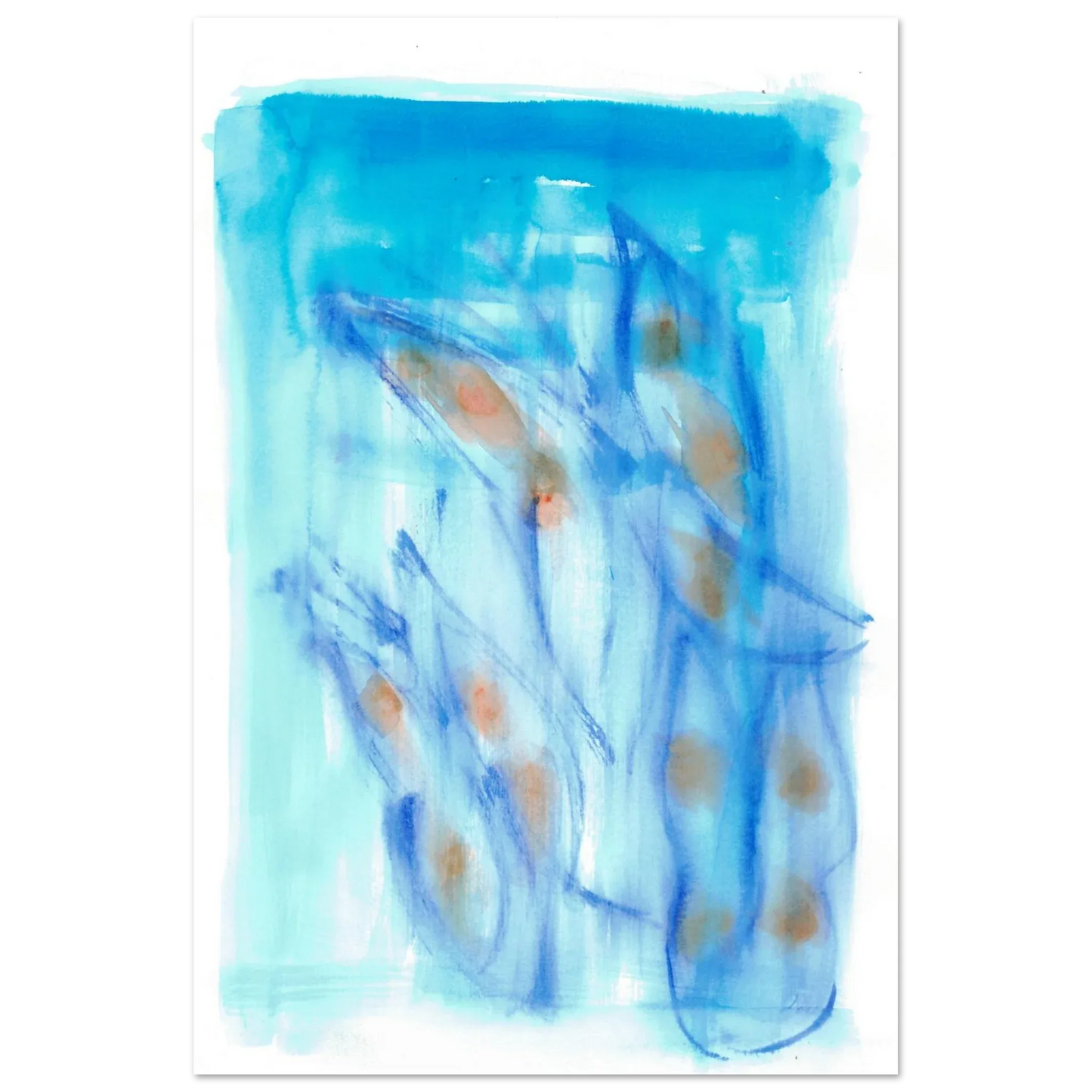 Abstract Aqua Flow Poster Premium Matte Paper Poster - Serene Watercolor Art for Your Home - Laure Leprince - Artiste Peintre