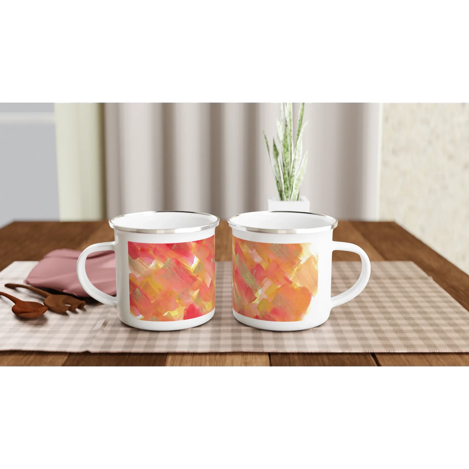 Mug en émail blanc 35 cl Sunset Ember – Léger, vintage et résistant - Laure Leprince - Artiste Peintre