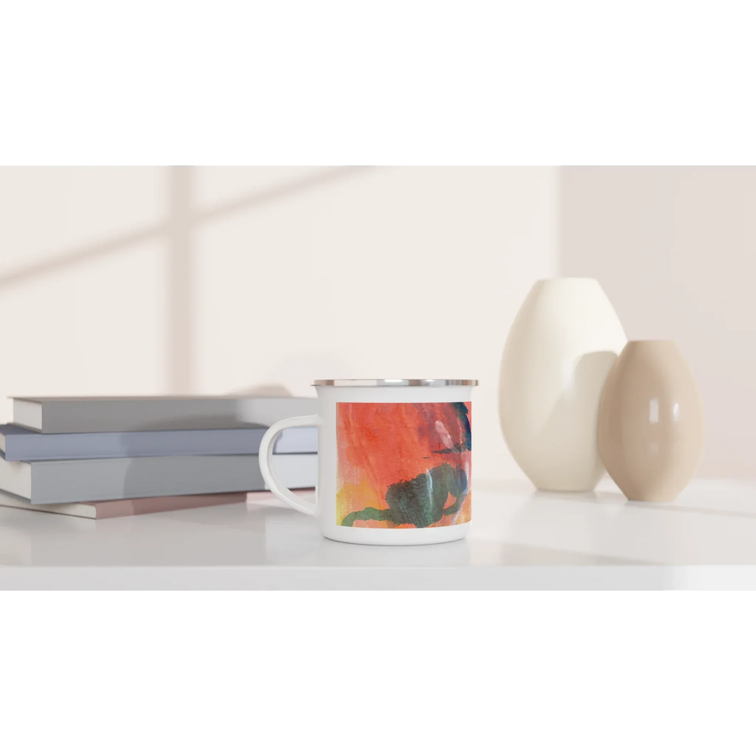 Mug en émail blanc 35 cl City Neon mirage – Léger, vintage et résistant - Laure Leprince - Artiste Peintre