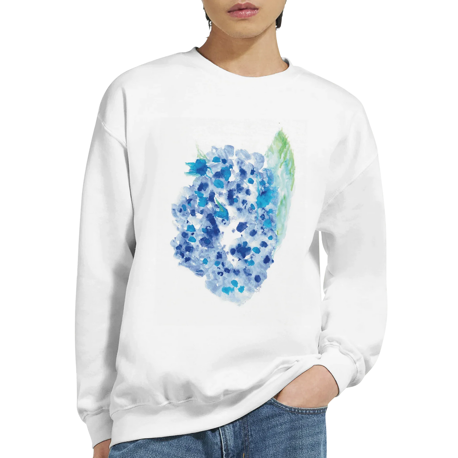 Sweatshirt Unisexe Classique – Impression Artistique Hortensia Celeste | Premium Cotton Blend - Laure Leprince - Artiste Peintre