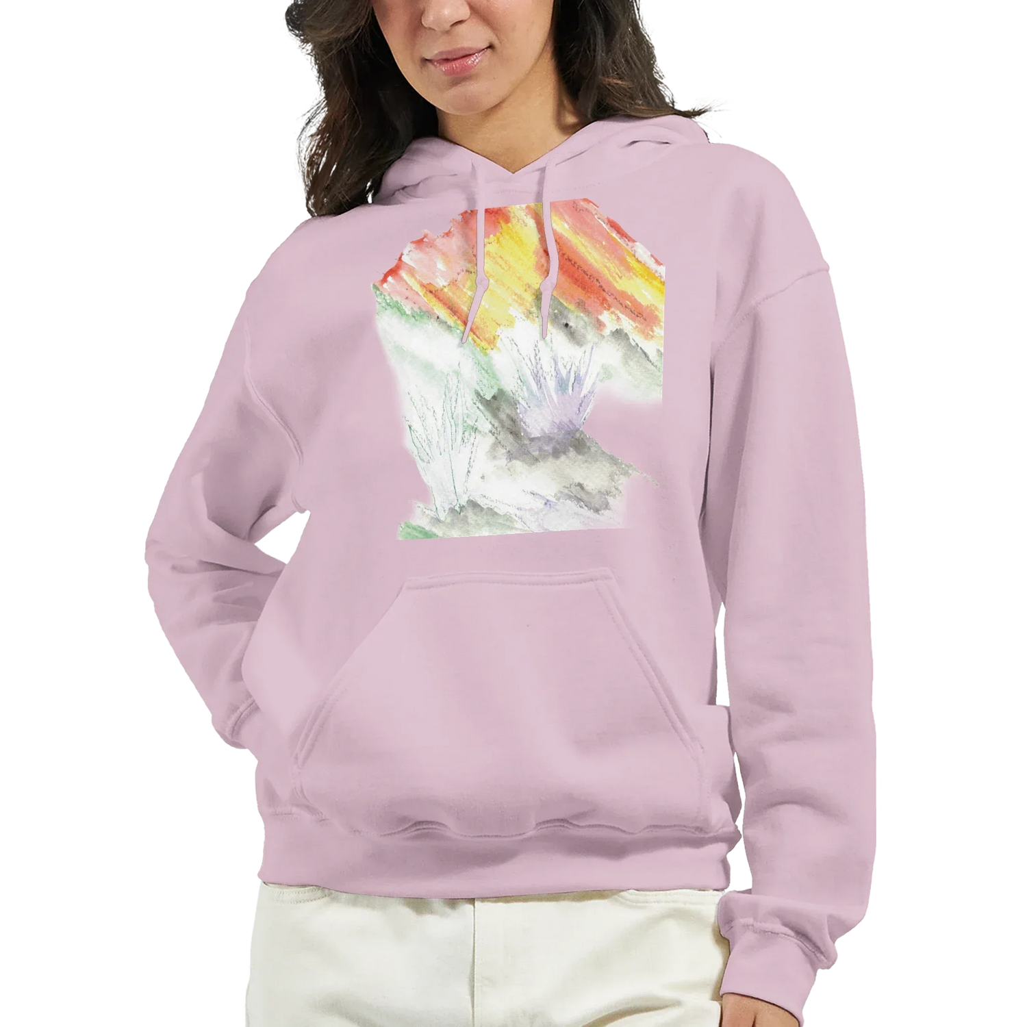 Sweat à capuche unisexe artistiqueLavander Drift| Gildan® 18500 White - Laure Leprince - Artiste Peintre