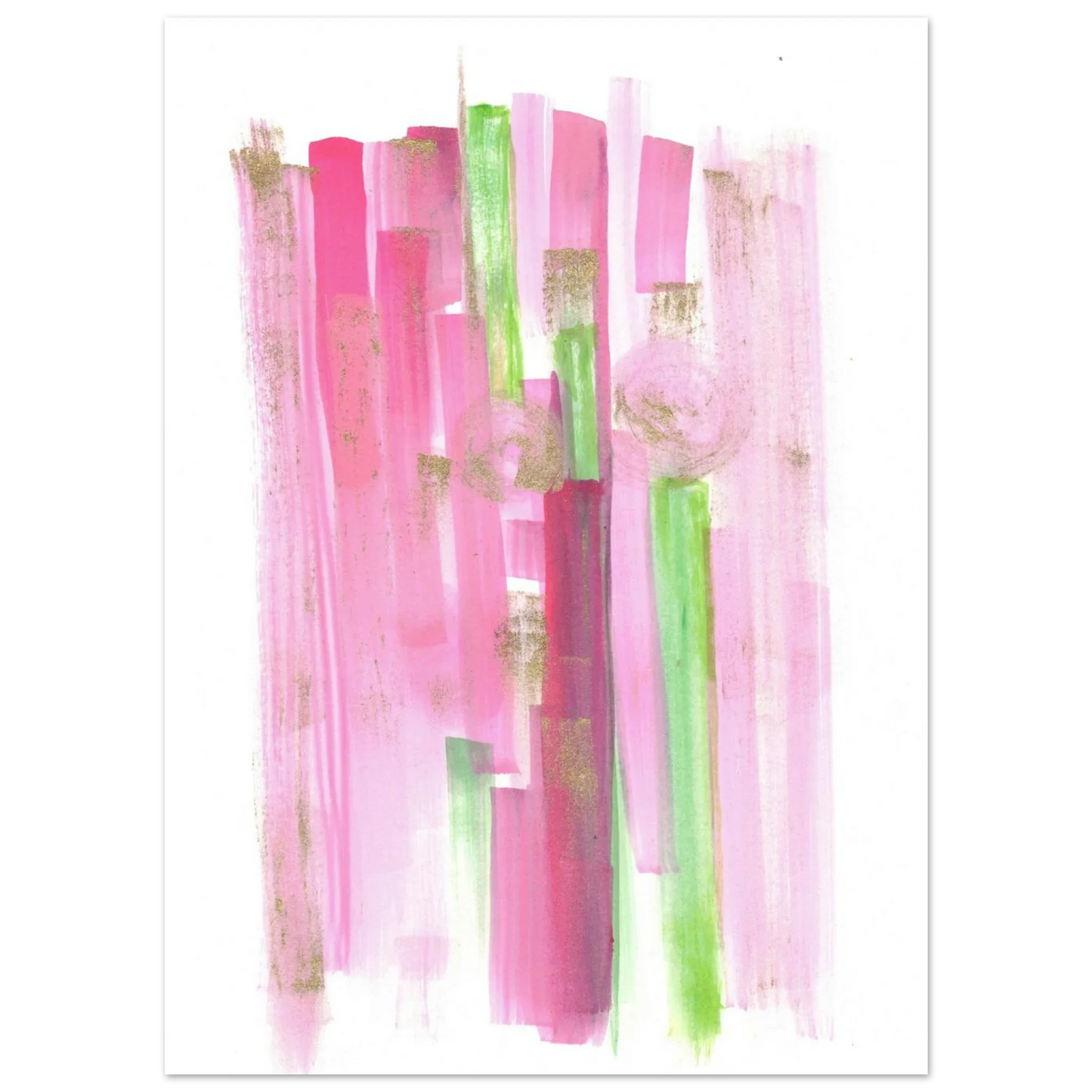 Abstract Pink & Green Watercolor Poster with Gold Flecks – Premium Matte Paper Print - Laure Leprince - Artiste Peintre