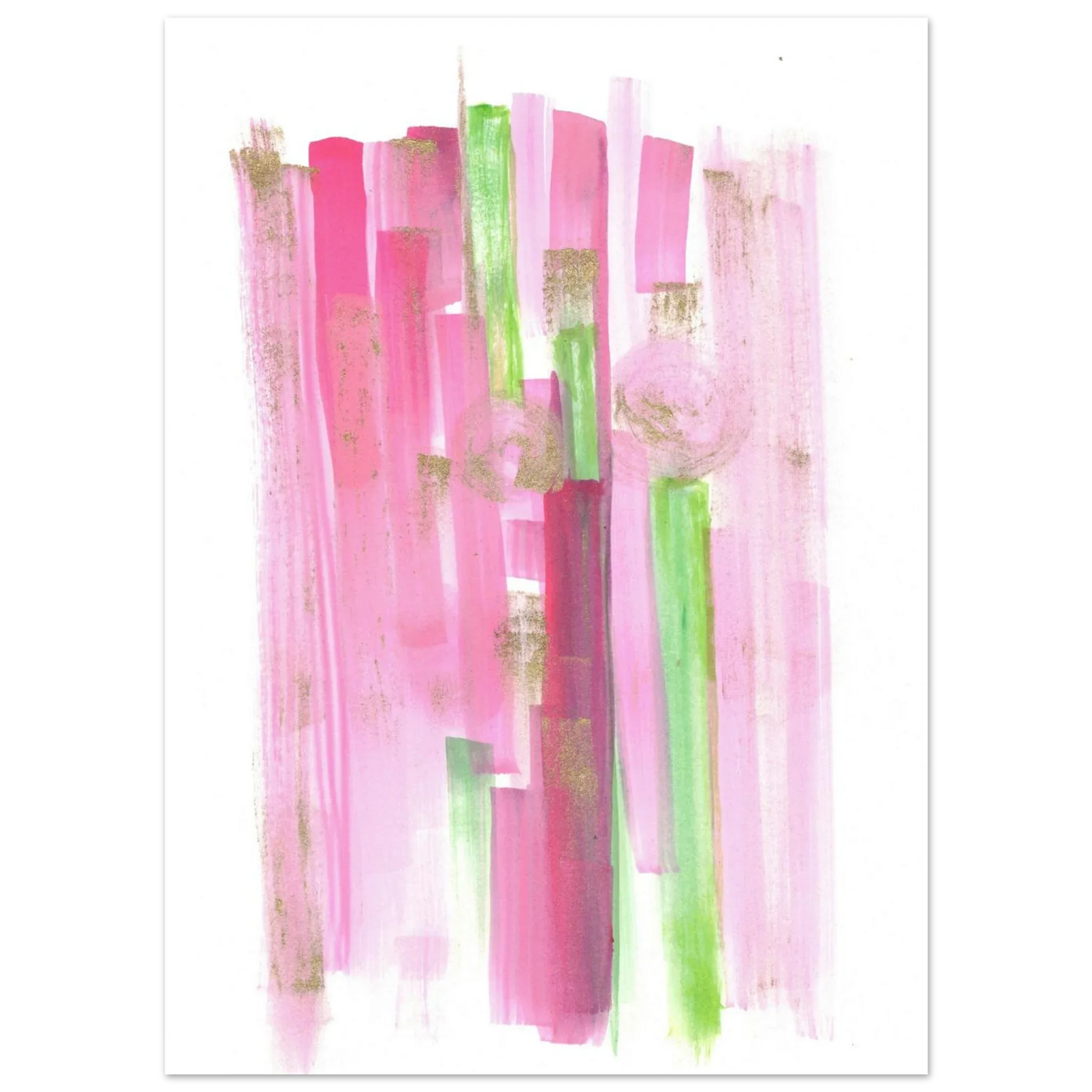 Abstract Pink & Green Watercolor Poster with Gold Flecks – Premium Matte Paper Print - Laure Leprince - Artiste Peintre