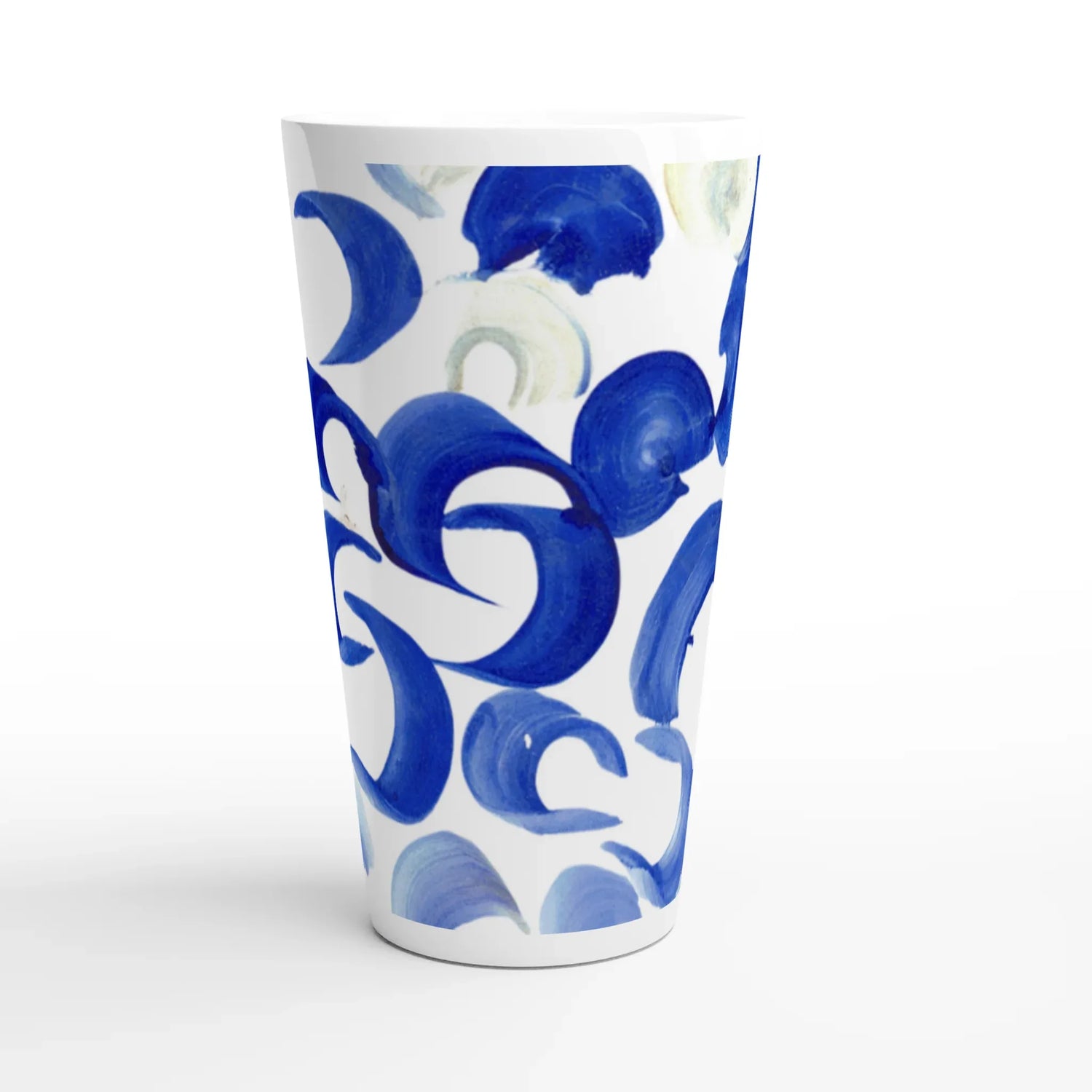 Mug à Latte en Céramique Blanche 500 ml Blue Swirls – Élégant, durable et brillant - Laure Leprince - Artiste Peintre
