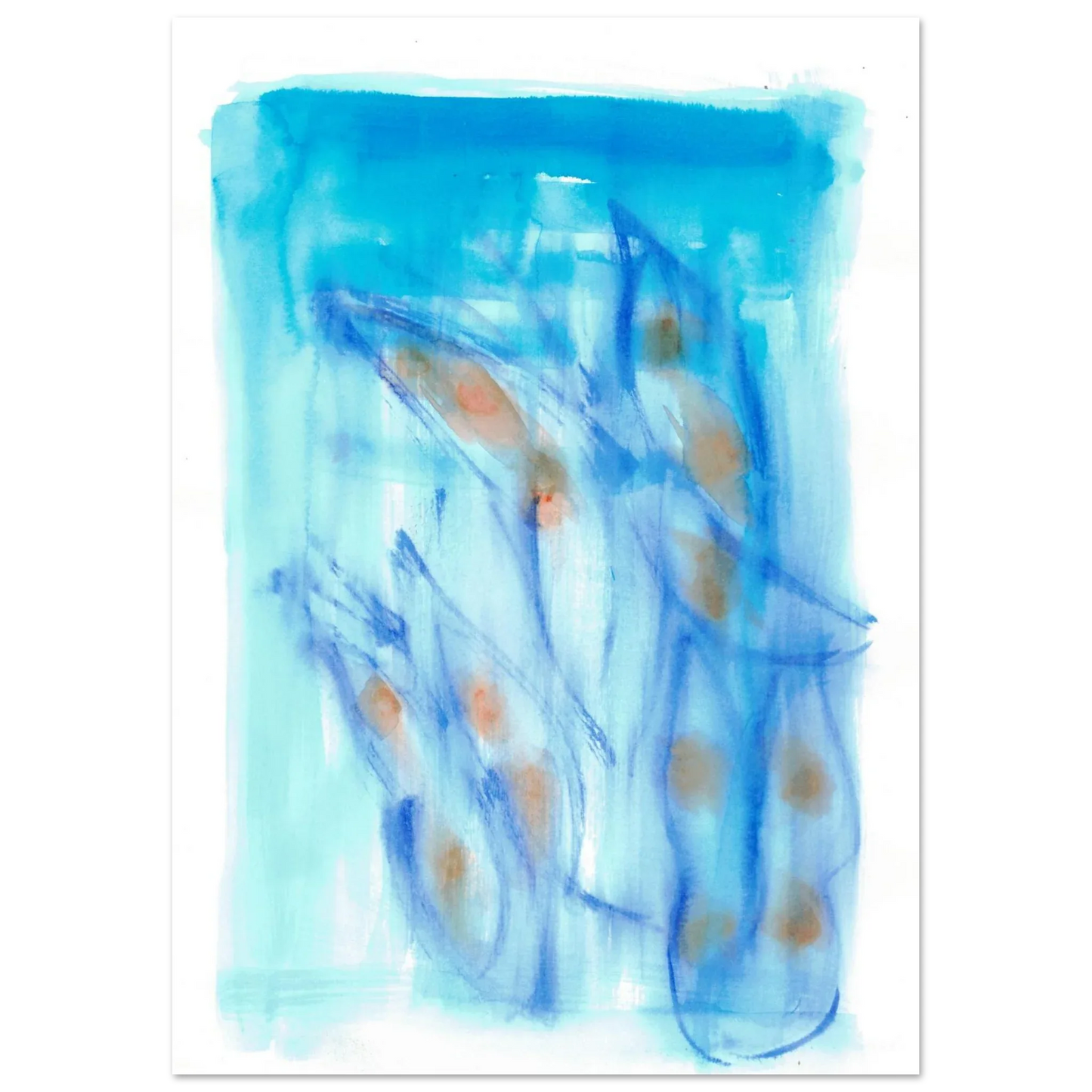 Abstract Aqua Flow Poster Premium Matte Paper Poster - Serene Watercolor Art for Your Home - Laure Leprince - Artiste Peintre