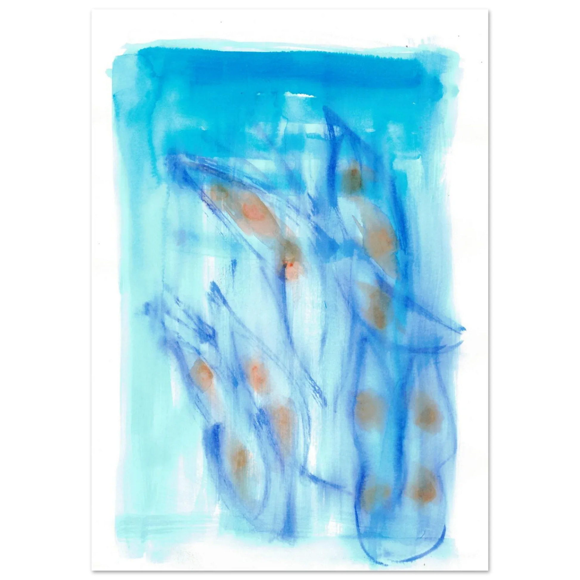 Abstract Aqua Flow Poster Premium Matte Paper Poster - Serene Watercolor Art for Your Home - Laure Leprince - Artiste Peintre
