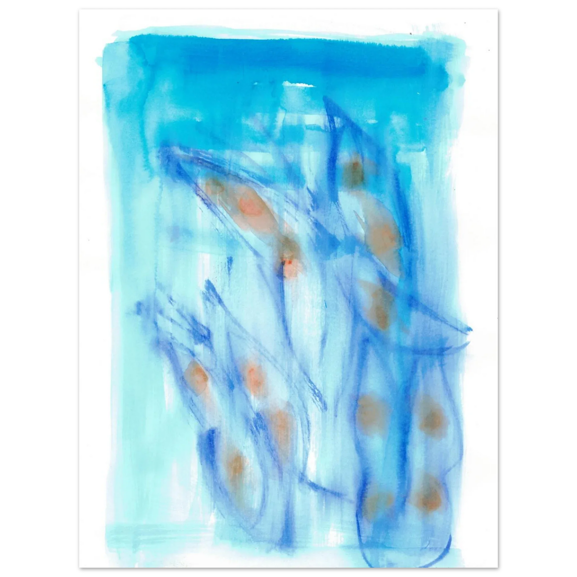 Abstract Aqua Flow Poster Premium Matte Paper Poster - Serene Watercolor Art for Your Home - Laure Leprince - Artiste Peintre
