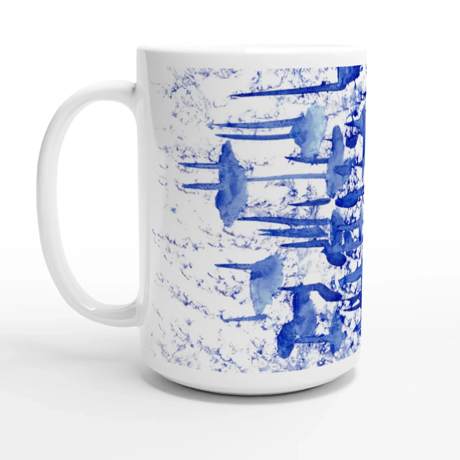 Mug en céramique blanche 44 cl Forêt Indigo – Grand format, design et qualité durable - Laure Leprince - Artiste Peintre