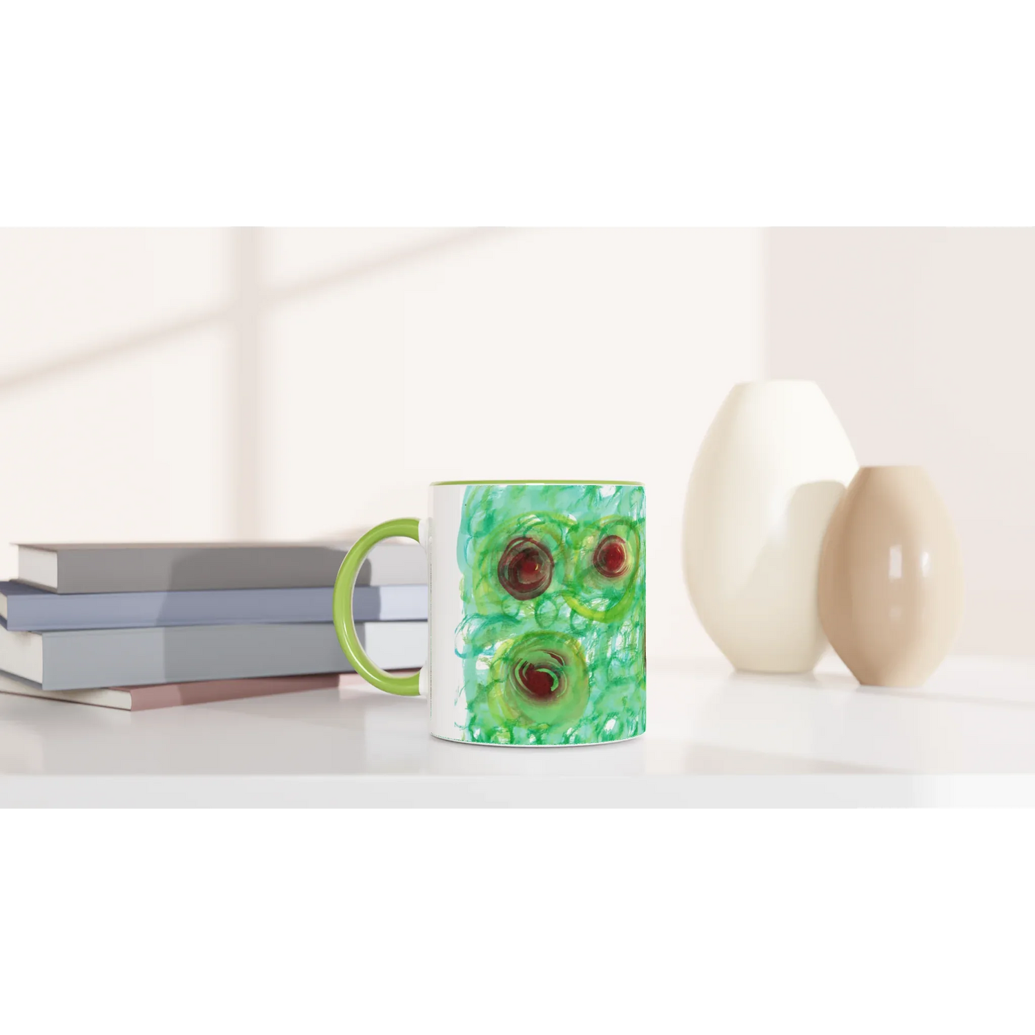 Mug 11oz - 325 ml - Ceramic Mug with Color Inside Green Echo - Laure Leprince - Artiste Peintre