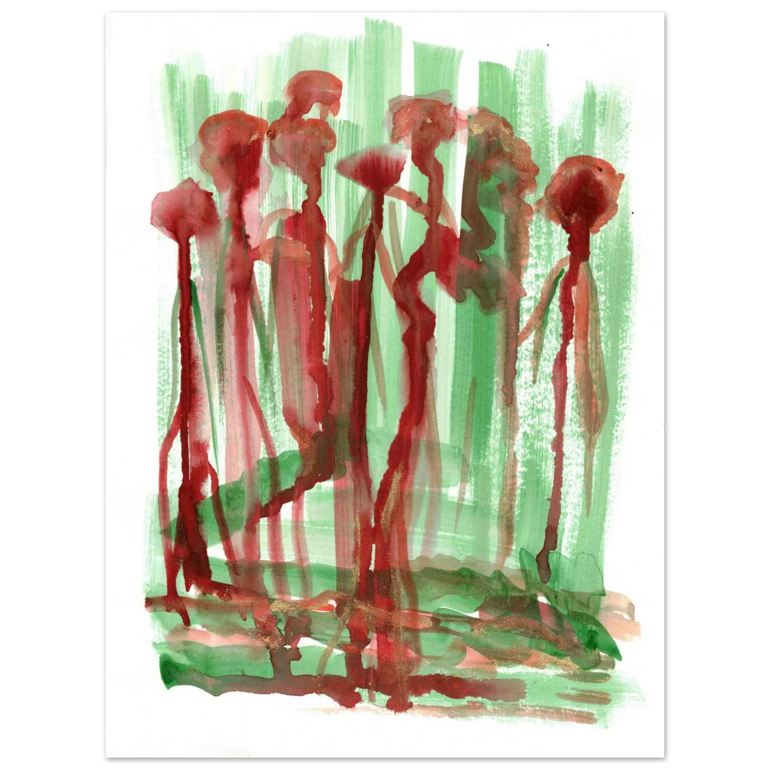 Abstract Floral Garden Premium Matte Poster - Vibrant Red & Green Watercolor Art (RDJ3-1) - Laure Leprince - Artiste Peintre