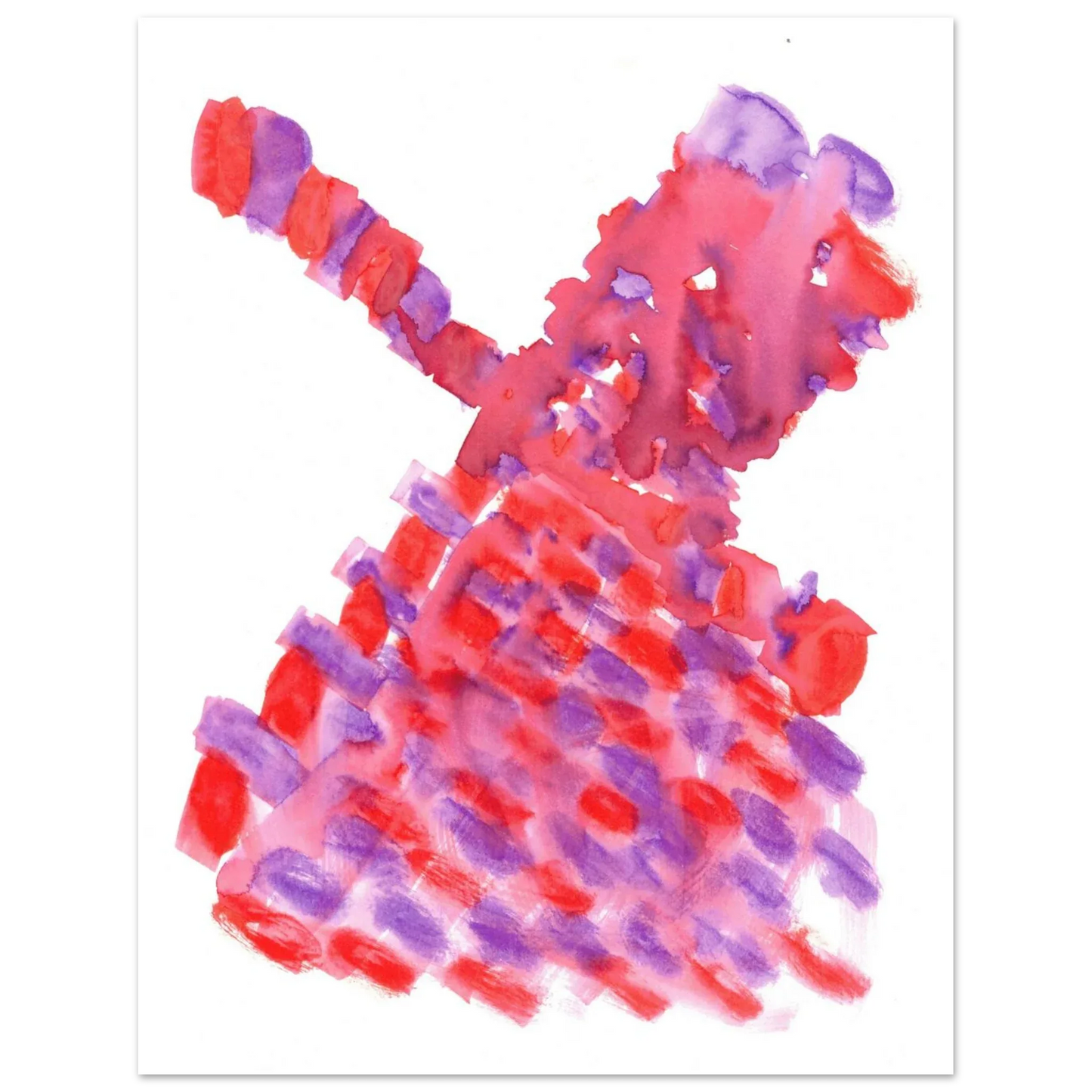 Abstract Watercolor Windmill Premium Matte Poster - Vibrant Red & Purple Art Print for Modern Spaces - Laure Leprince - Artiste Peintre
