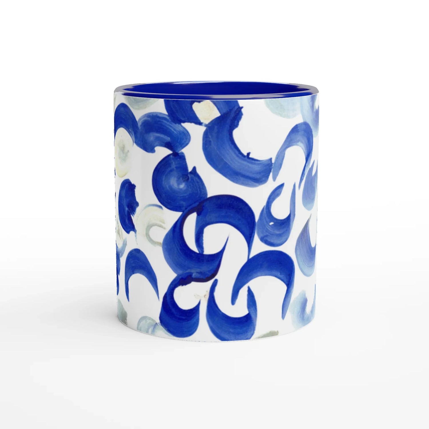Mug 11oz - 325 ml - Ceramic Mug with Color Inside Blue swirls - Laure Leprince - Artiste Peintre
