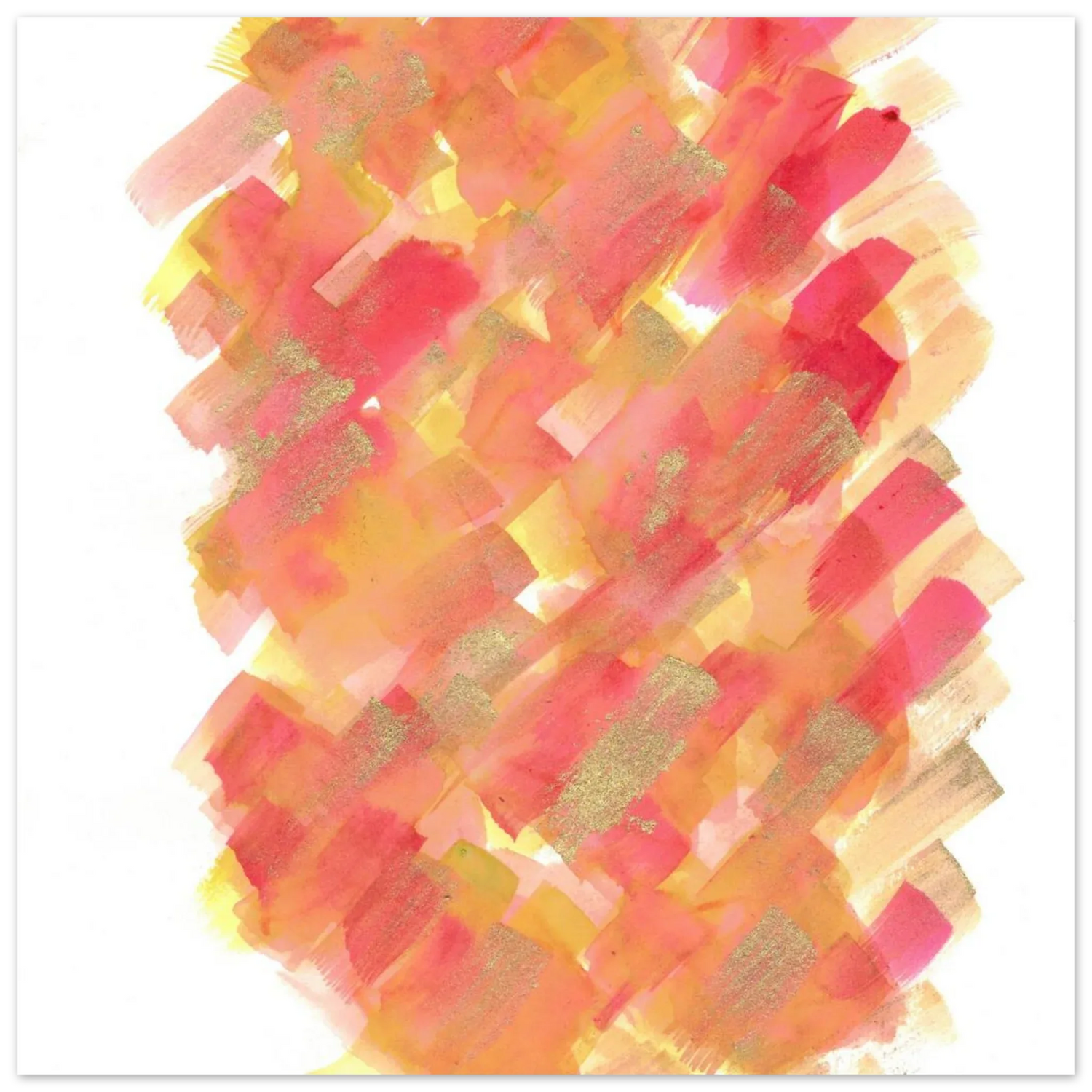 Abstract Golden Sunrise Watercolor Matte Poster - Warm Brushstrokes & Glimmering Accents - Laure Leprince - Artiste Peintre