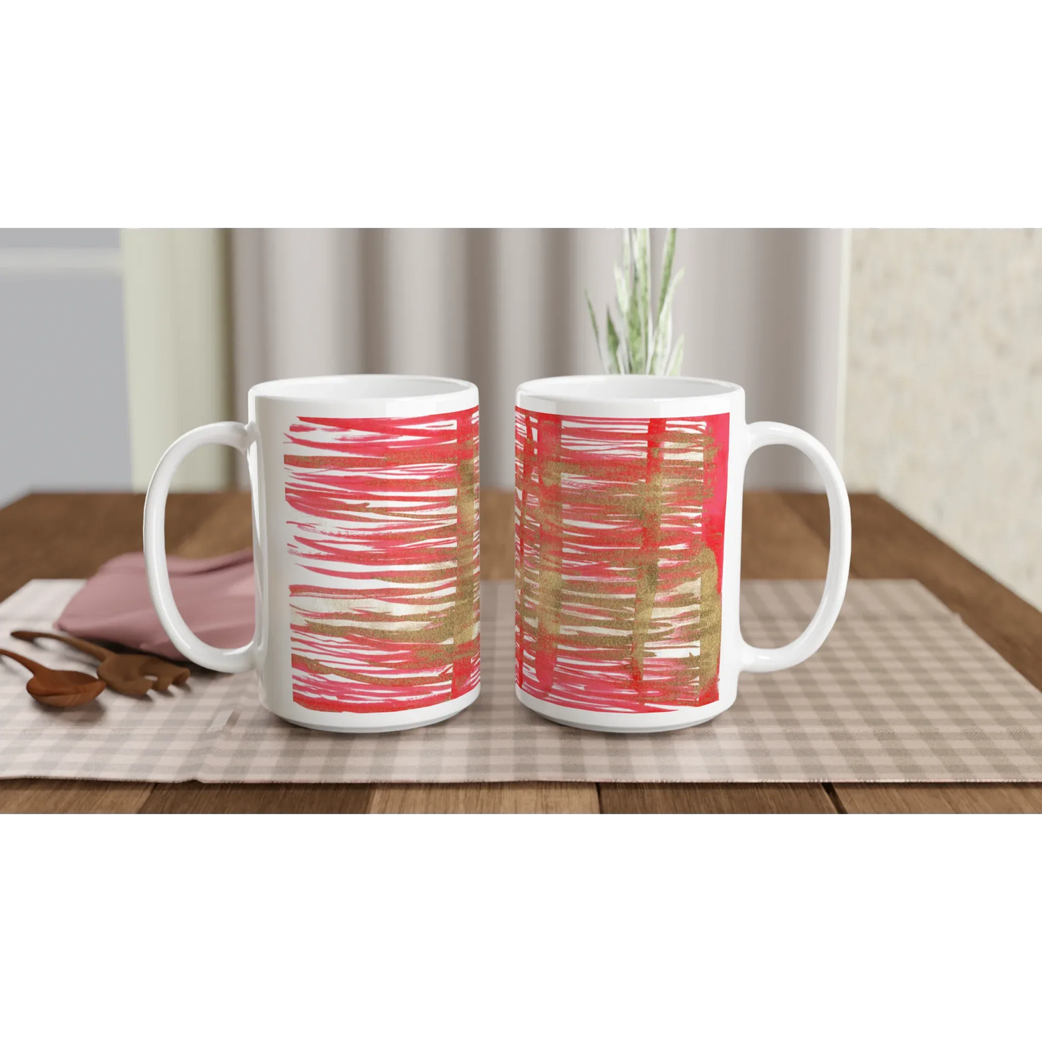Mug en céramique blanche 44 Red Waves – Grand format, design et qualité durable - Laure Leprince - Artiste Peintre