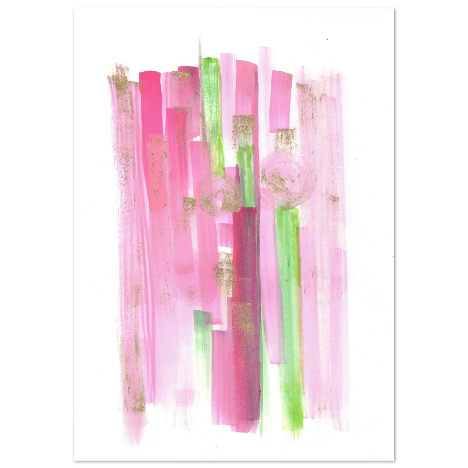 Abstract Pink & Green Watercolor Poster with Gold Flecks – Premium Matte Paper Print - Laure Leprince - Artiste Peintre