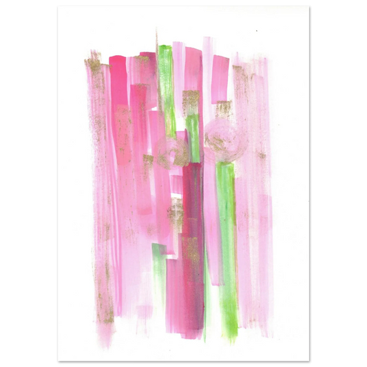 Abstract Pink & Green Watercolor Poster with Gold Flecks – Premium Matte Paper Print - Laure Leprince - Artiste Peintre