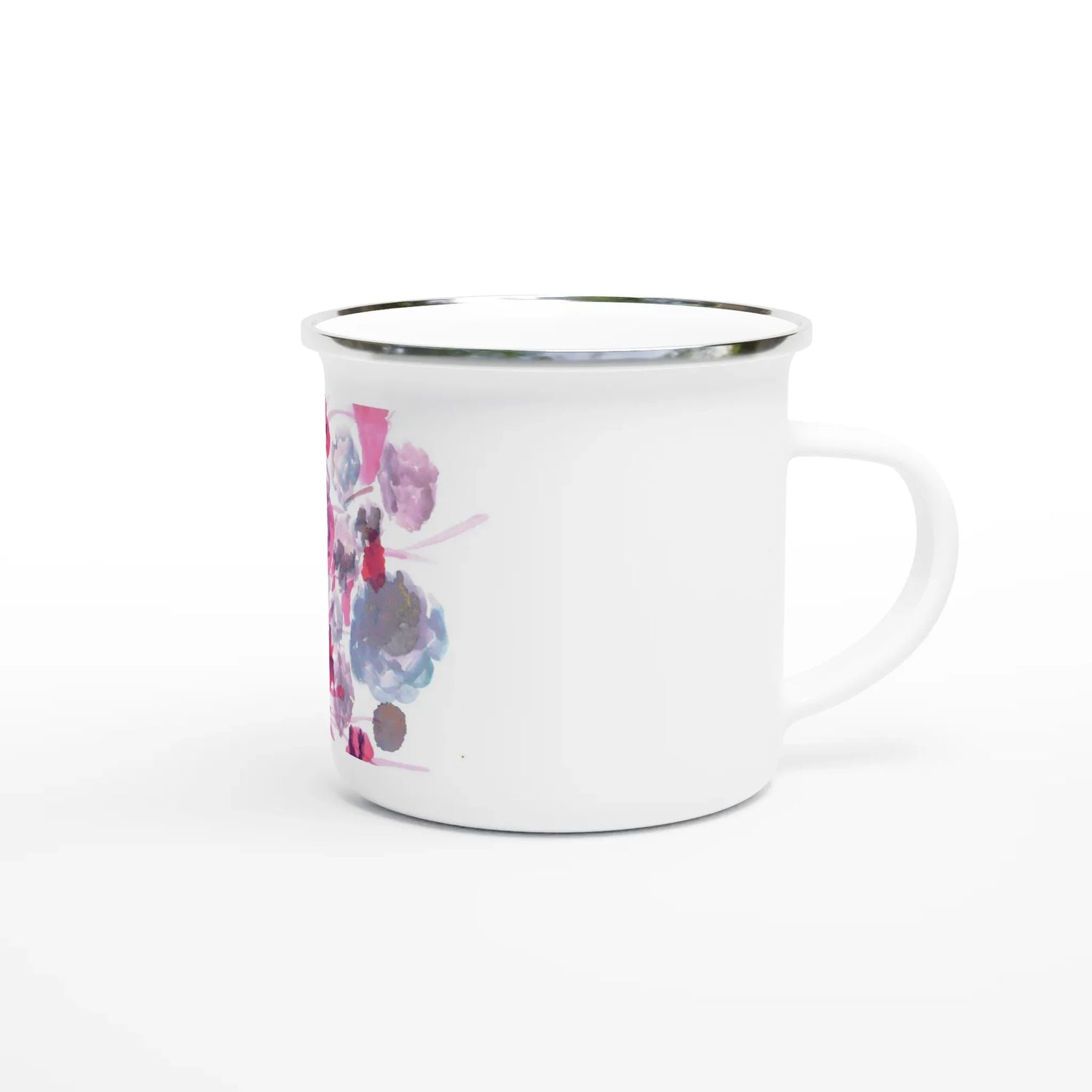 Mug en émail blanc 35 cl Jardin des Ombrelles – Léger, vintage et résistant - Laure Leprince - Artiste Peintre