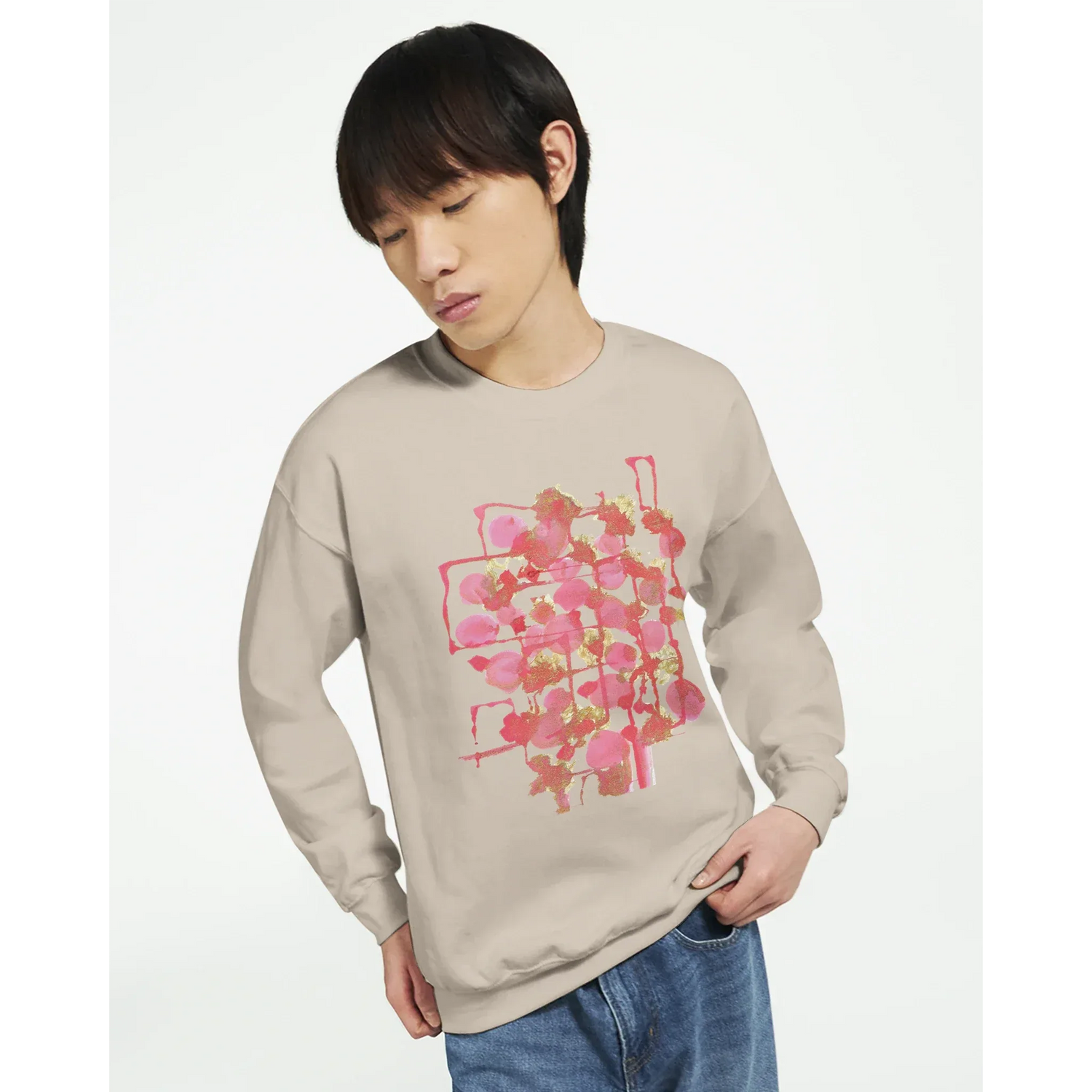 Sweatshirt Unisexe Classique Reseau Framboise – Impression Artistique Multicolore - Laure Leprince - Artiste Peintre