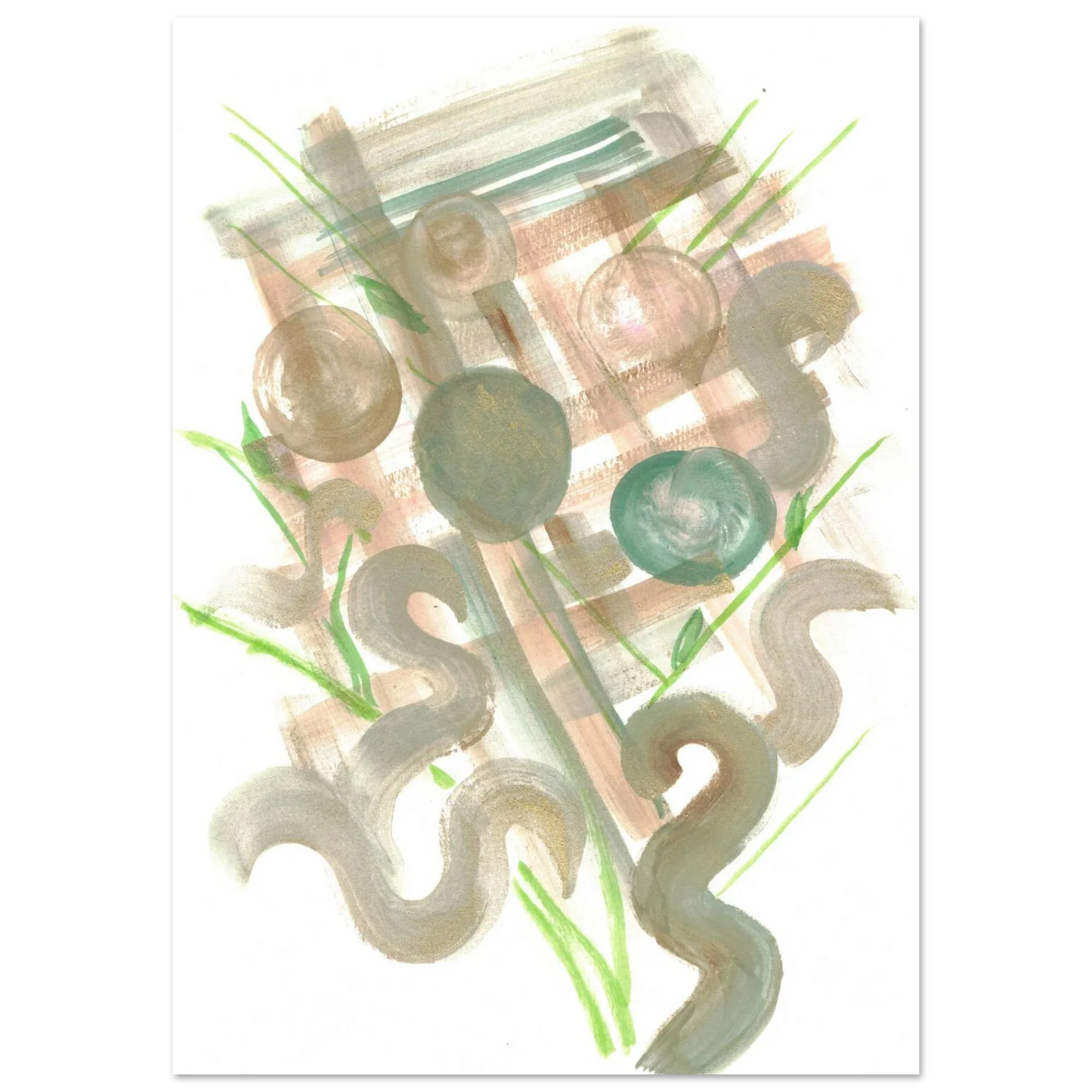 Abstract Earth Tones & Green Strokes Art Print – Premium Matte Paper Poster RDJ3-1 - Laure Leprince - Artiste Peintre
