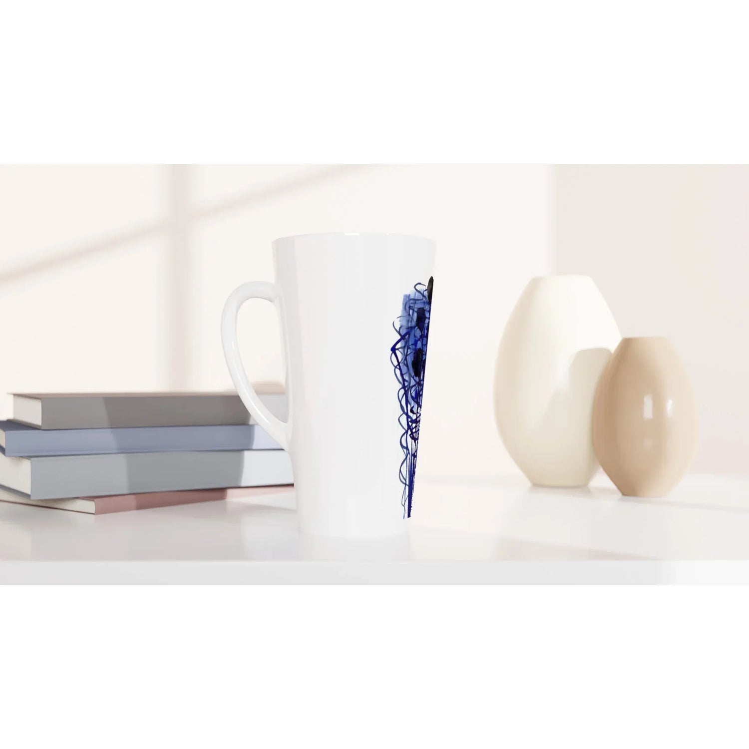 Mug à Latte en Céramique Blanche 500 ml Silence Indigo – Élégant, durable et brillant - Laure Leprince - Artiste Peintre