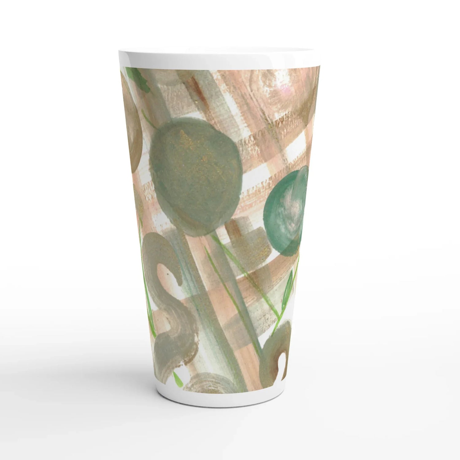 Mug à Latte en Céramique Blanche 500 ml Moss Geometry – Élégant, durable et brillant - Laure Leprince - Artiste Peintre